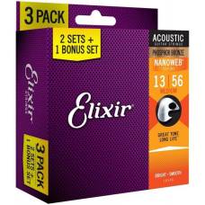 Струни для акустичної гітари Elixir 3 Pack 16546 Nanoweb Phosphor Bronze Medium 13/56