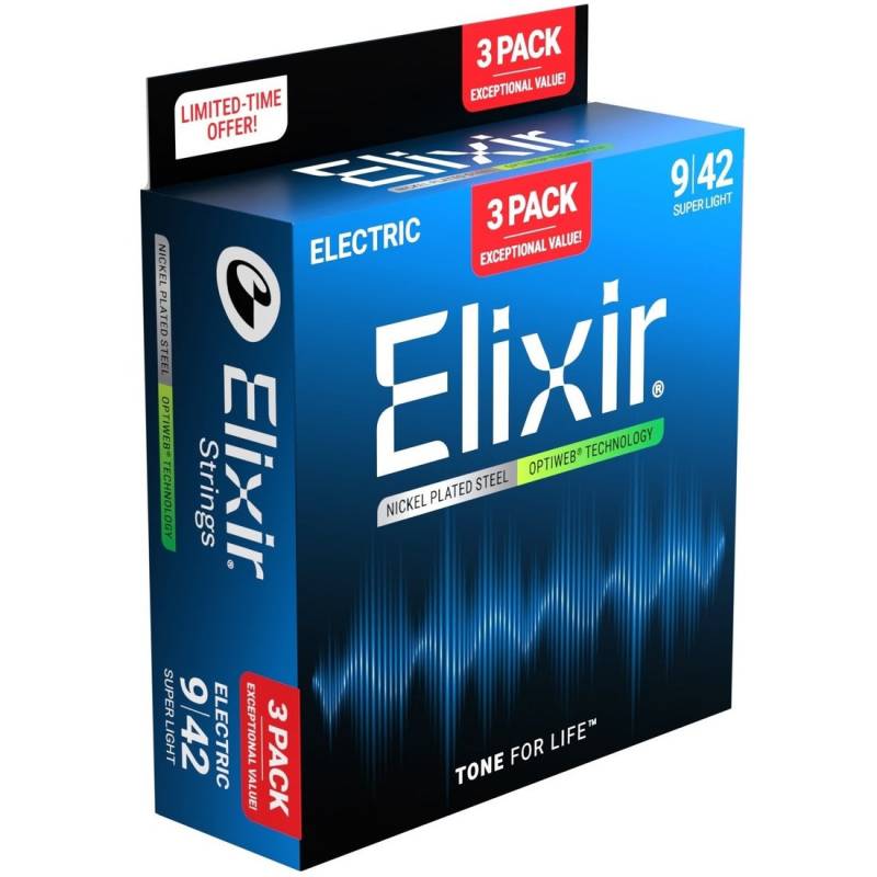 Струни для електрогітари Elixir 3 Pack 16550 Optiweb Nickel Plated Steel Super Light 9/42