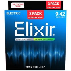 Струни для електрогітари Elixir 3 Pack 16550 Optiweb Nickel Plated Steel Super Light 9/42