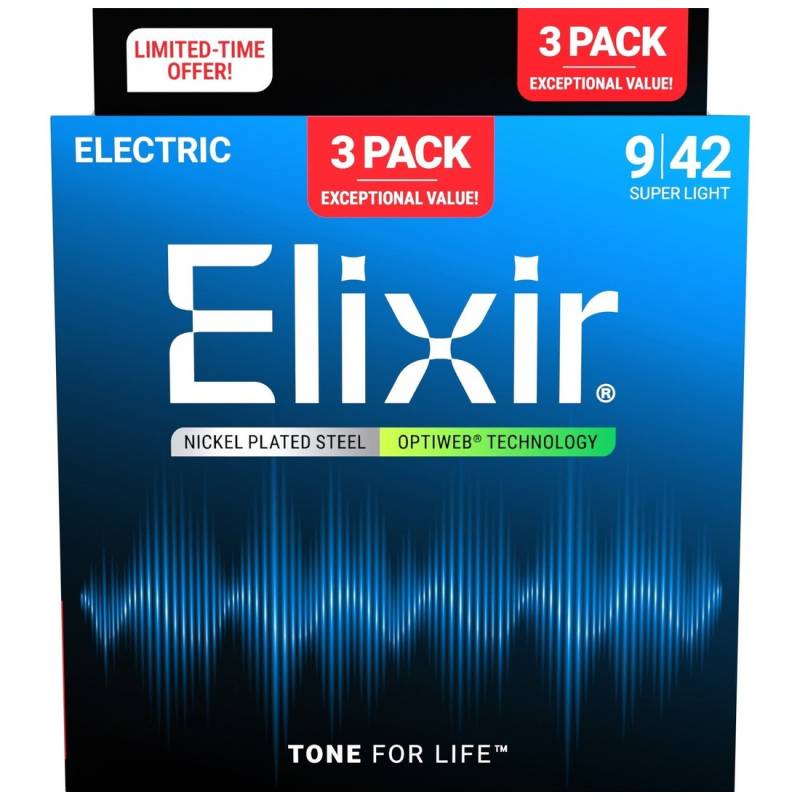 Струны для электрогитары Elixir 3 Pack 16550 Optiweb Nickel Plated Steel Super Light 9/42