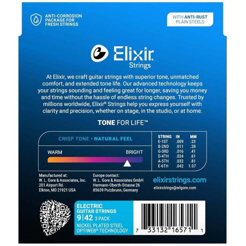 Струни для електрогітари Elixir 3 Pack 16550 Optiweb Nickel Plated Steel Super Light 9/42