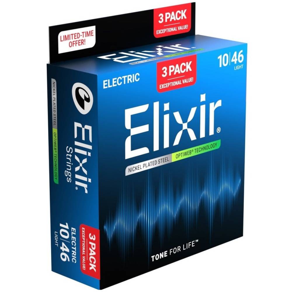 Струни для електрогітари Elixir 3 Pack 16552 Optiweb Nickel Plated Steel Light 10/46