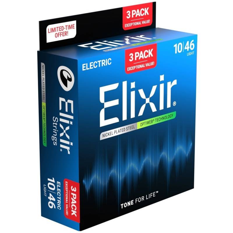 Струны для электрогитары Elixir 3 Pack 16552 Optiweb Nickel Plated Steel Light 10/46