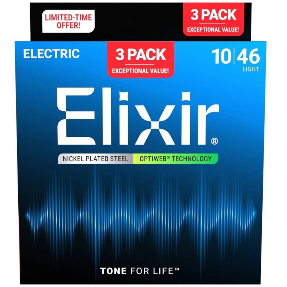 Струни для електрогітари Elixir 3 Pack 16552 Optiweb Nickel Plated Steel Light 10/46