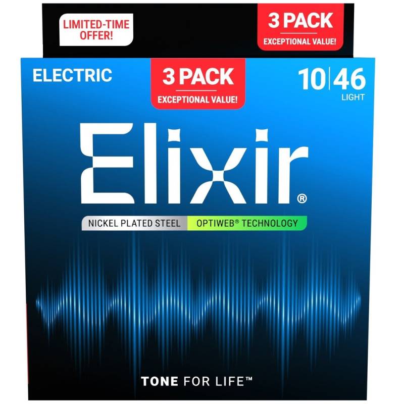 Струни для електрогітари Elixir 3 Pack 16552 Optiweb Nickel Plated Steel Light 10/46