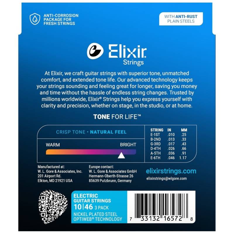 Струны для электрогитары Elixir 3 Pack 16552 Optiweb Nickel Plated Steel Light 10/46