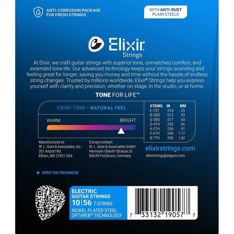 Струны для электрогитары Elixir 19057 Optiweb Nickel Plated Steel 7-String Light 10/56