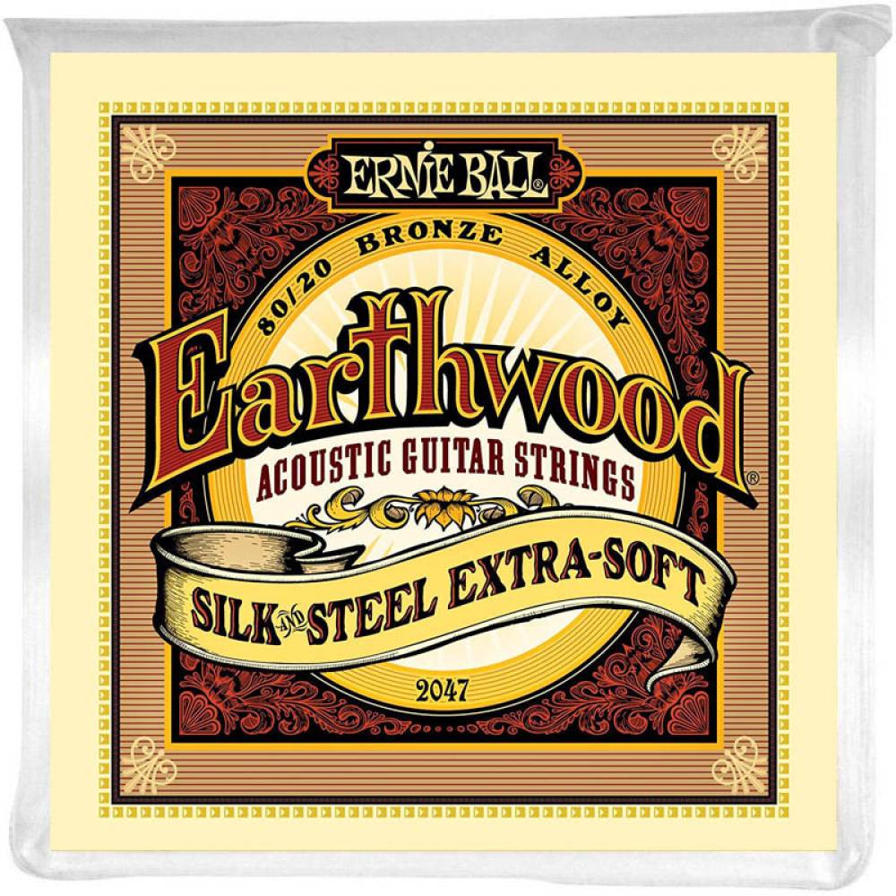 Струны для акустической гитары Ernie Ball 2047 Earthwood 80/20 Bronze Silk and Steel Extra Soft 10/50