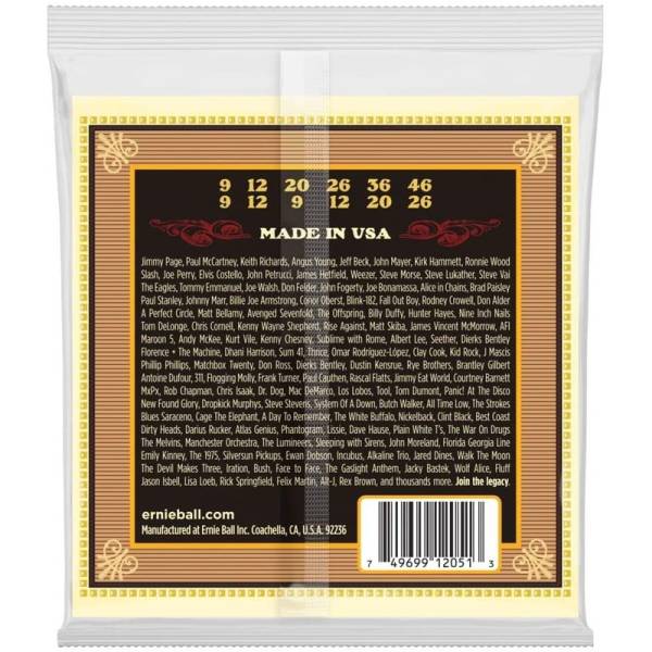 Струны для акустической гитары Ernie Ball 2051 Earthwood 80/20 Bronze Silk and Steel Extra Soft 12 Strings 9/46