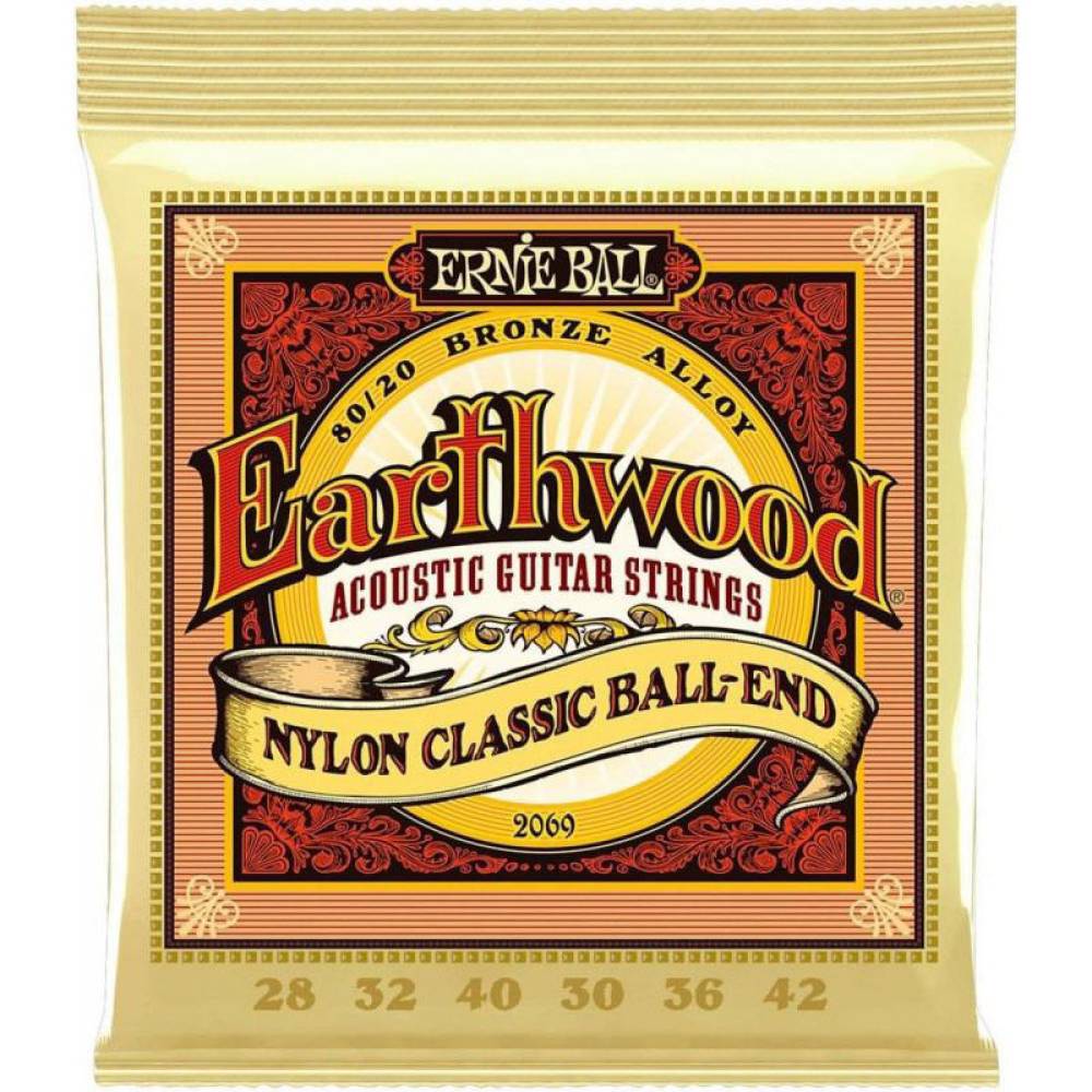 Струни для класичної гітари Ernie Ball 2069 Earthwood Folk Nylon Ball End Clear and Gold