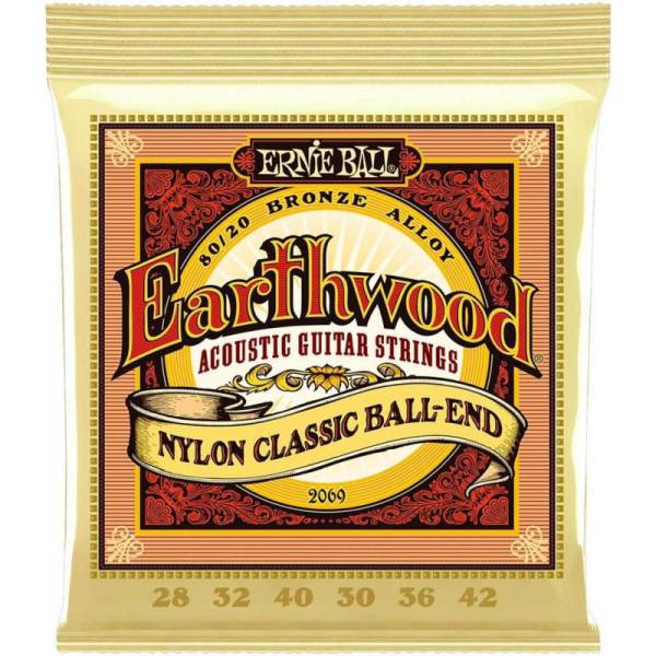 Струни для класичної гітари Ernie Ball 2069 Earthwood Folk Nylon Ball End Clear and Gold