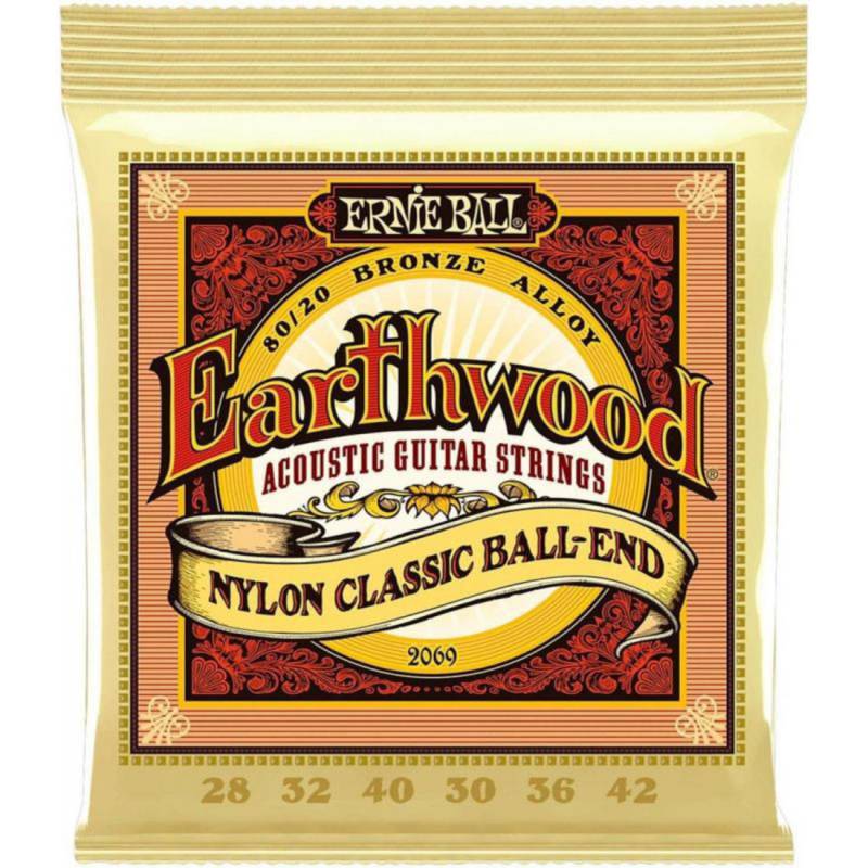 Струны для классической гитары Ernie Ball 2069 Earthwood Folk Nylon Ball End Clear and Gold