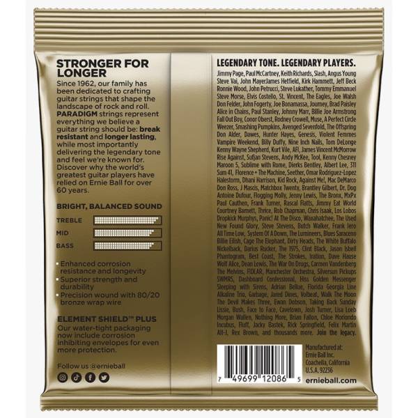 Струны для акустической гитары Ernie Ball 2086 Paradigm Medium-Light 80/20 Bronze 12/54
