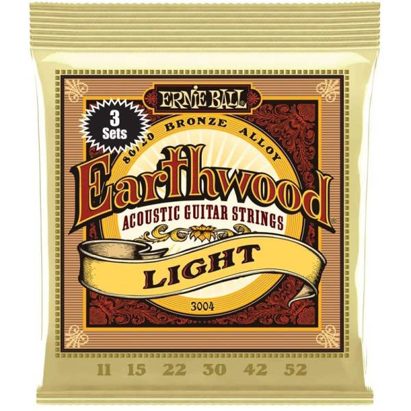 Струни для акустичної гітари 3 Sets Ernie Ball 3004 Earthwood 80/20 Bronze Light 11/52