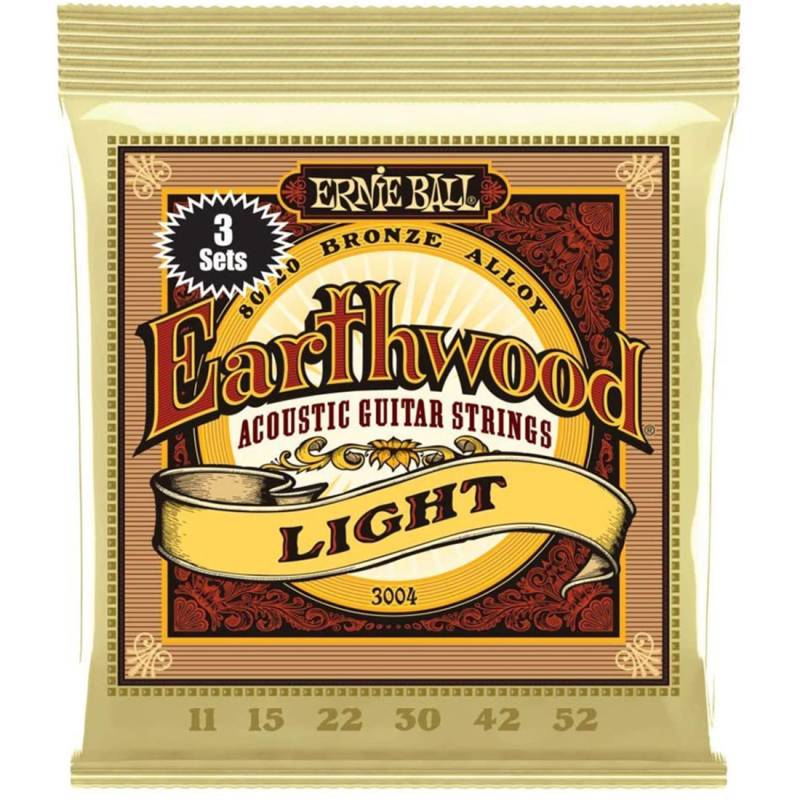 Струны для акустической гитары 3 Sets Ernie Ball 3004 Earthwood 80/20 Bronze Light 11/52