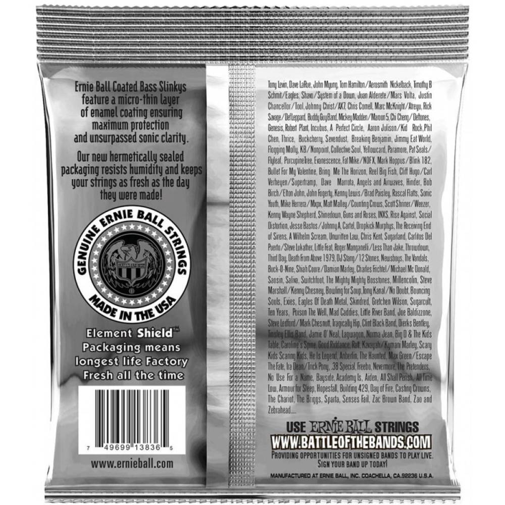 Струни для бас-гітари Ernie Ball 3836 Coated Regular Slinky 5-String 45/130