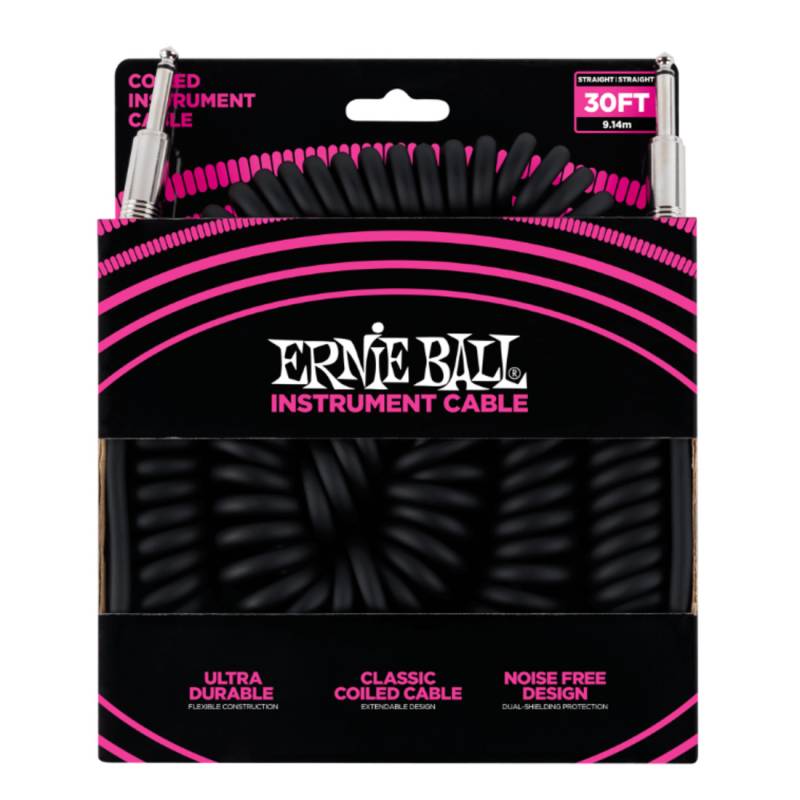 Кабель инструментальный Ernie Ball 6044 Coiled Instrument Cable Straight/Straight - Black 9м (30ft)