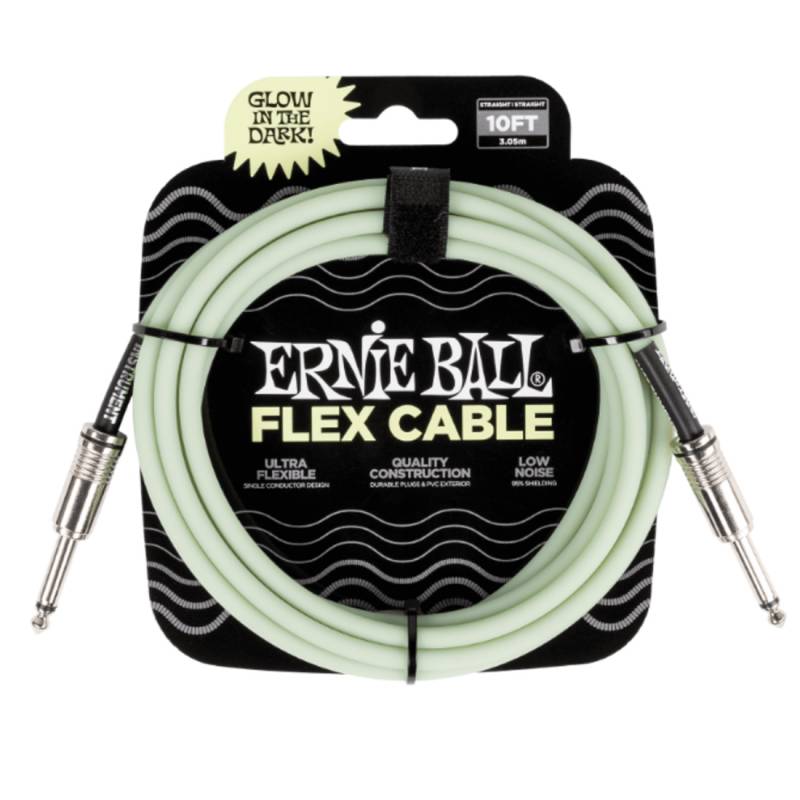 Кабель инструментальный Ernie Ball 6436 Flex Cable Glow in Dark 3м (10ft) Straight/Straight