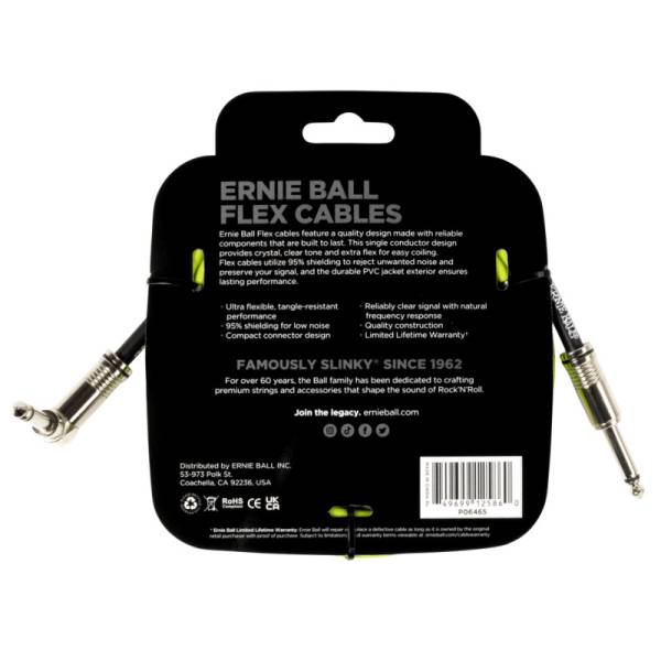 Інструментальний кабель Ernie Ball 6465 Flex Cable Green 3м (10ft) Straight/Angle