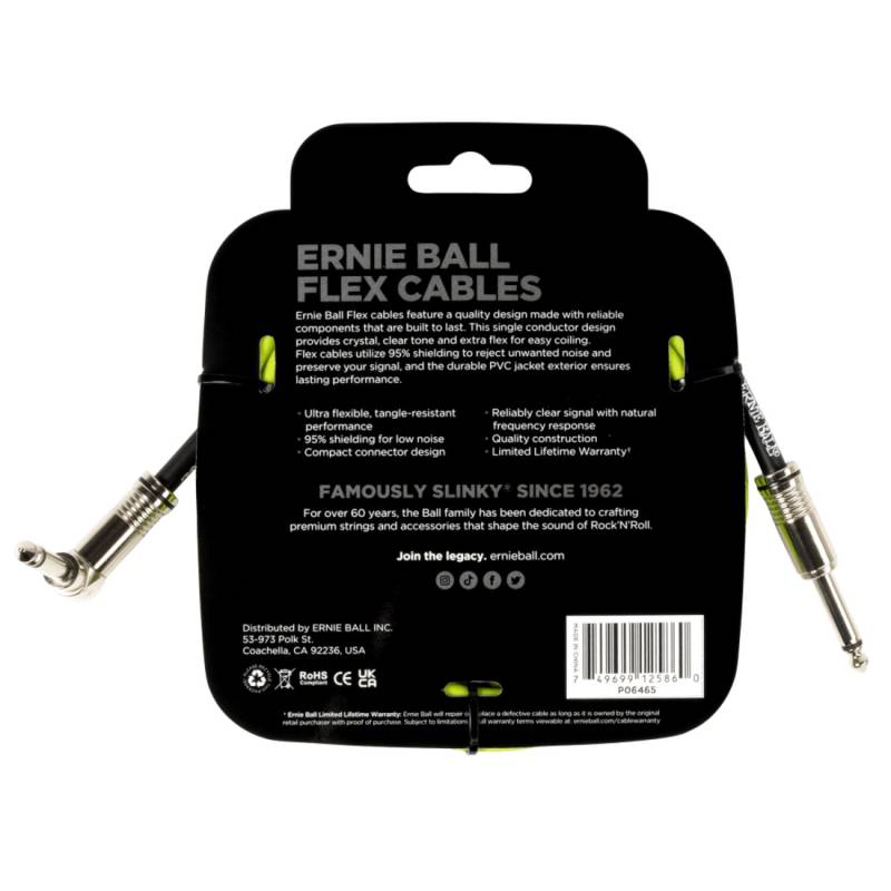 Кабель инструментальный Ernie Ball 6465 Flex Cable Green 3м (10ft) Straight/Angle