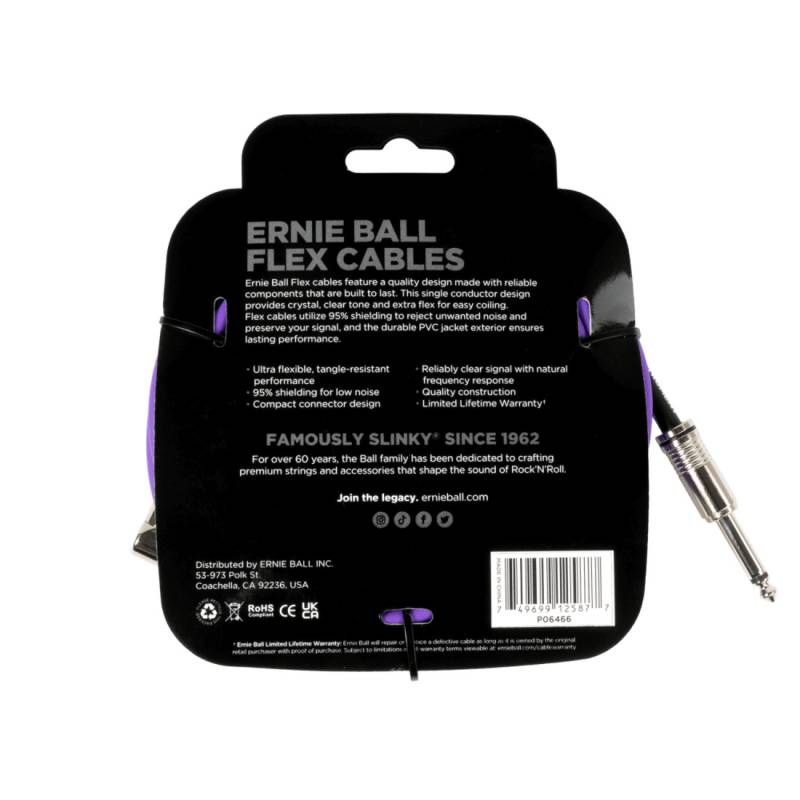 Кабель инструментальный Ernie Ball 6466 Flex Cable Purple 6.1м (20ft) Straight/Angle
