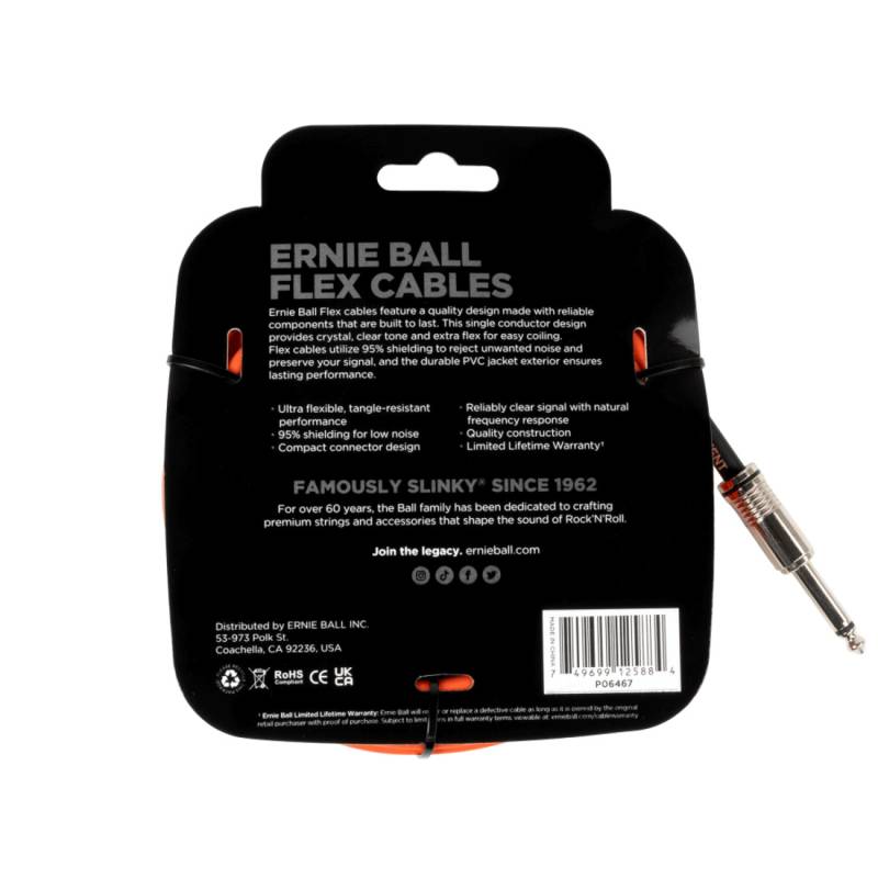 Кабель инструментальный Ernie Ball 6467 Flex Cable Orange 6.1м (20ft) Straight/Angle