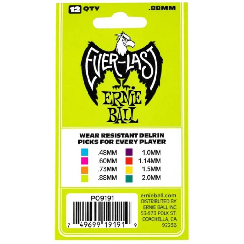 Медіатори Ernie Ball 9191 Green Everlast Guitar Player's Pack 0.88 mm (12 шт.)