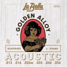 Струни для акустичної гітари La Bella 40PB 80/20 Golden Alloy Bluegrass 12/56