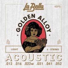 Струны для акустической гитары La Bella 40PS 80/20 Golden Alloy Light 12/52