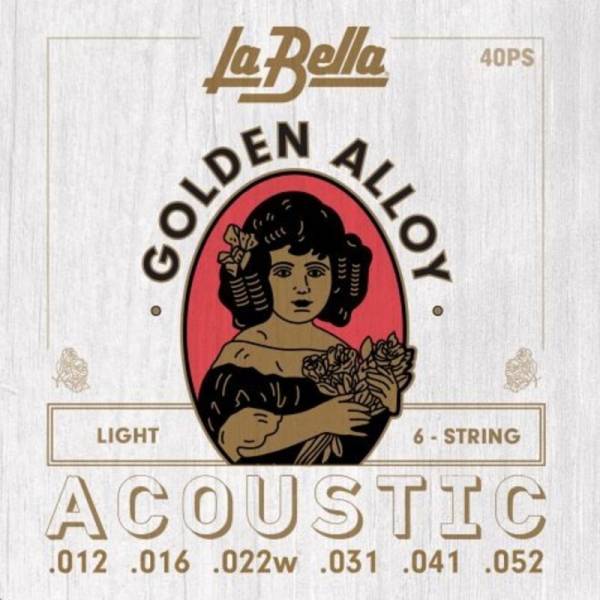 Струни для акустичної гітари La Bella 40PS 80/20 Golden Alloy Light 12/52