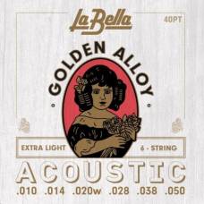 Струны для акустической гитары La Bella 40PT 80/20 Golden Alloy Extra Light 10/50