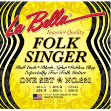 Струни для класичної гітари La Bella 830 Folksinger Black Nylon Golden Alloy Medium