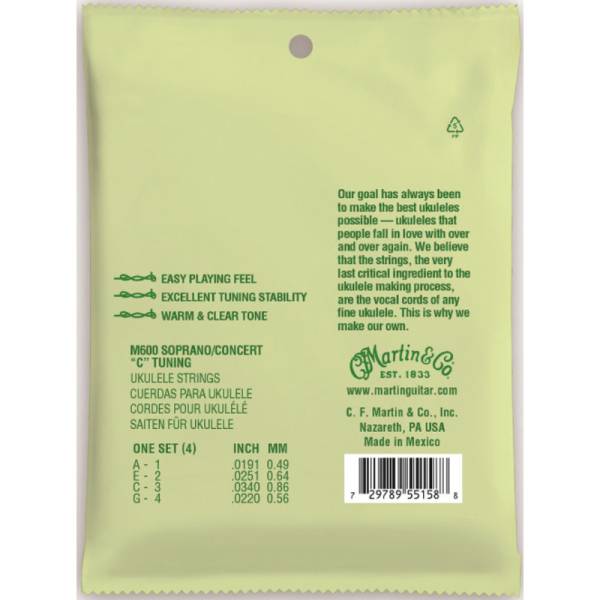 Струни для укулеле Martin M600 Soprano/Concert Fluorocarbon (4 шт.)