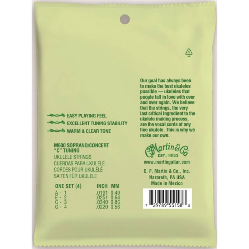 Струны для укулеле Martin M600 Soprano/Concert Fluorocarbon (4 шт.)
