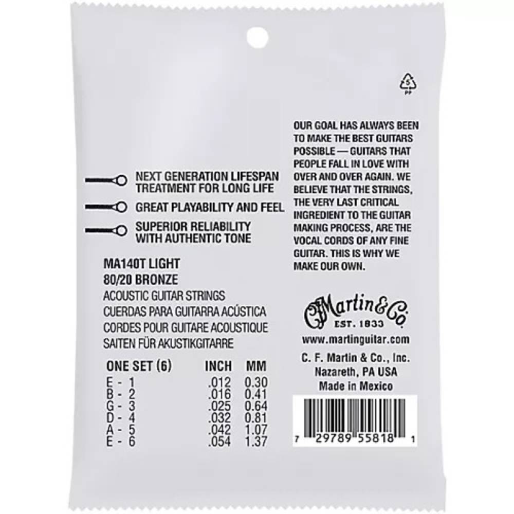 Струны для акустической гитары Martin MA140T Lifespan Treated 80/20 Bronze Light 12/54