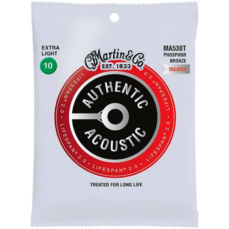 Струны для акустической гитары Martin MA530T 92/8 Lifespan Treated Phosphor Bronze Extra Light Authentic 10/47