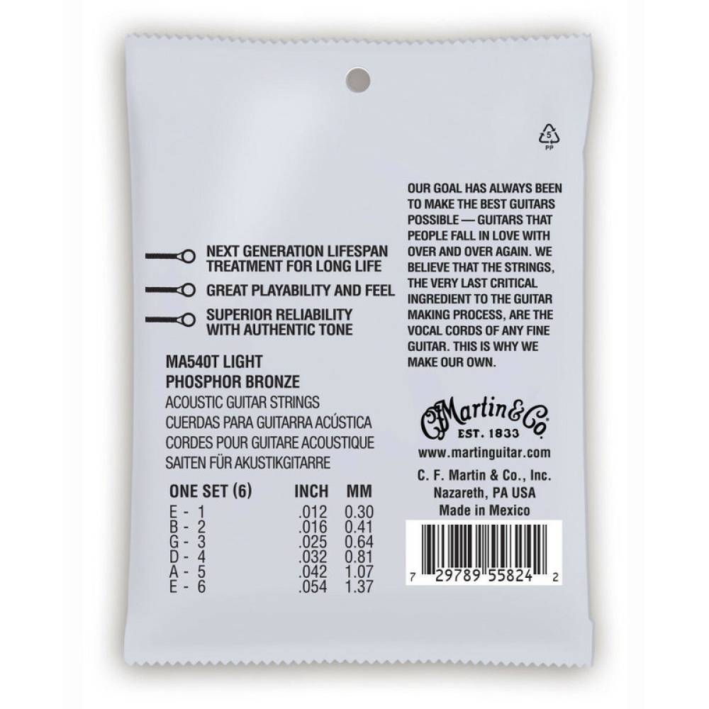 Струни для акустичної гітари Martin MA540T 92/8 Lifespan Treated Phosphor Bronze Light Authentic 12/54