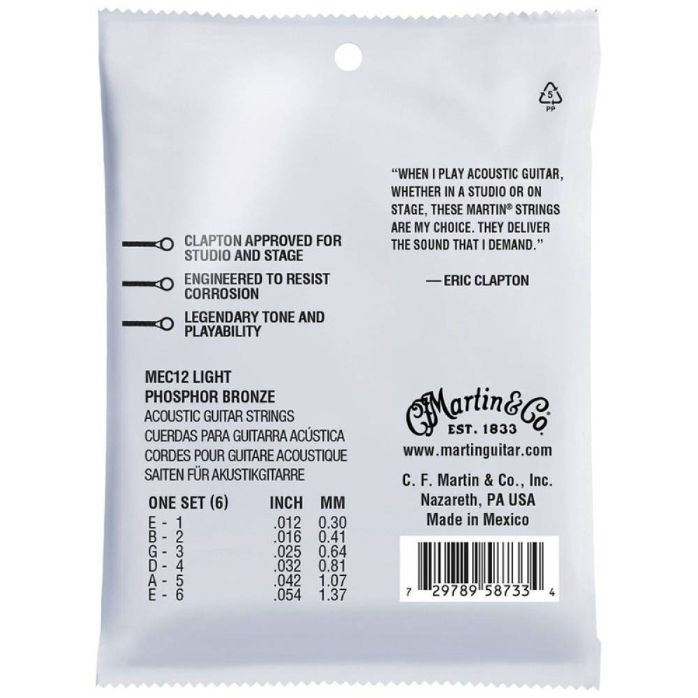 Струни для акустичної гітари Martin MEC12 Clapton's Choice Phosphor Bronze Light 12/54