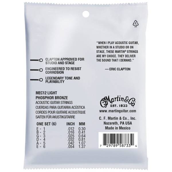 Струни для акустичної гітари Martin MEC12 Clapton's Choice Phosphor Bronze Light 12/54