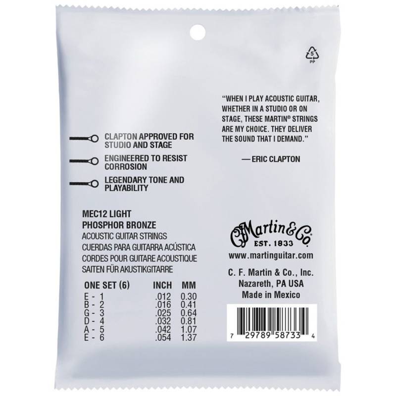 Струны для акустической гитары Martin MEC12 Clapton's Choice Phosphor Bronze Light 12/54