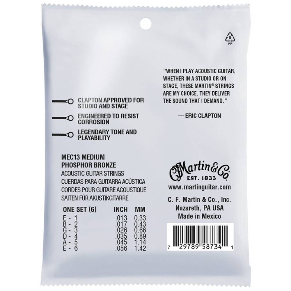 Струны для акустической гитары Martin MEC13 Clapton's Choice Phosphor Bronze Medium 13/56