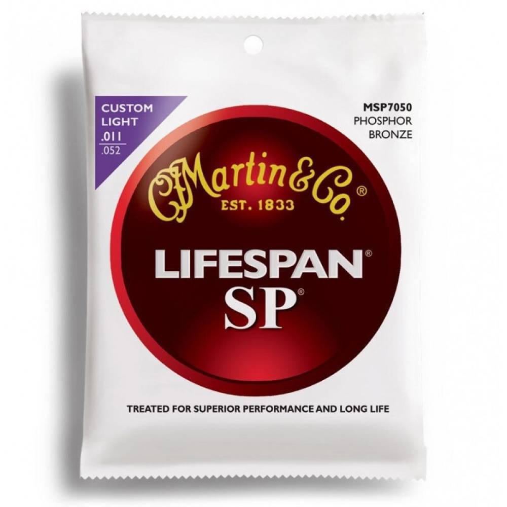 Струны для акустической гитары Martin MSP7050 SP Lifespan 92/8 Phosphor Bronze Custom Light 11/52