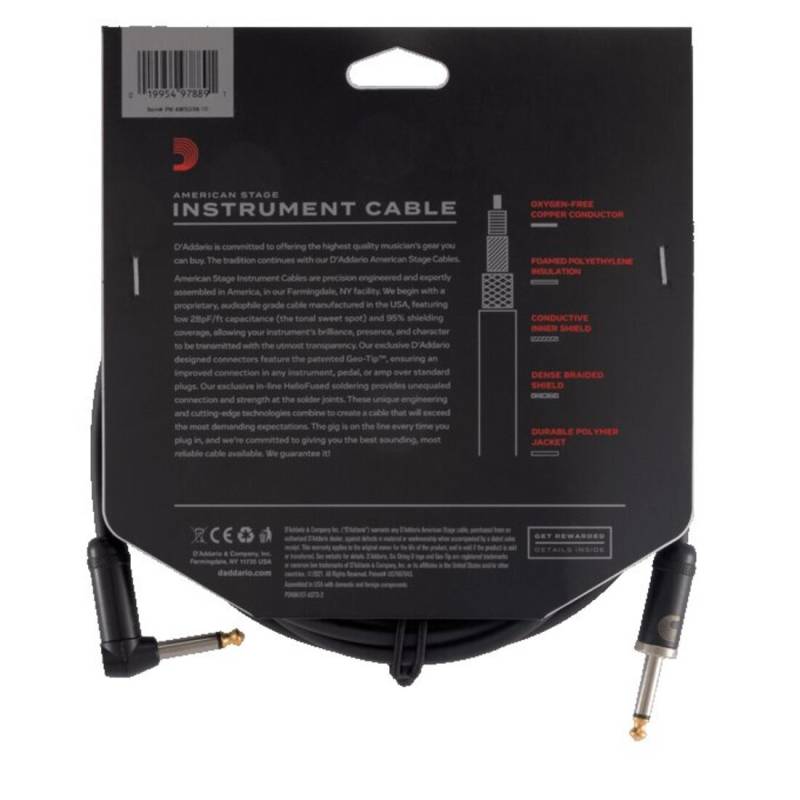 Кабель инструментальный D'ADDARIO PW-AMSGRA-10 American Stage, Right to Straight (3m)
