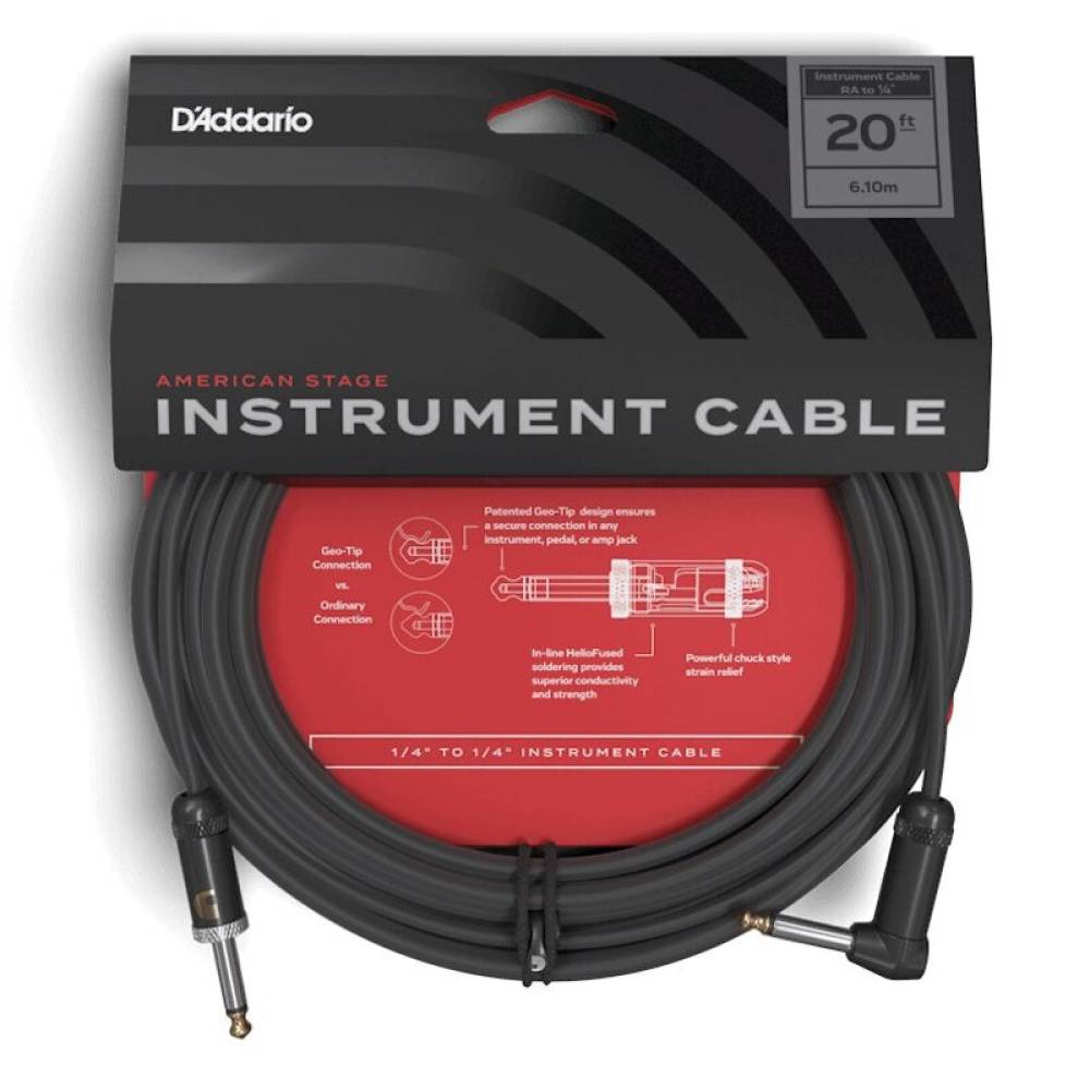 Інструментальний кабель D'ADDARIO PW-AMSGRA-20 American Stage, Right to Straight (6m)