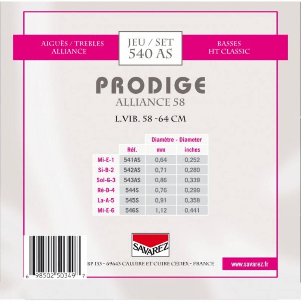 Струни для класичної гітари Savarez 540AS Prodige 58/64 cm