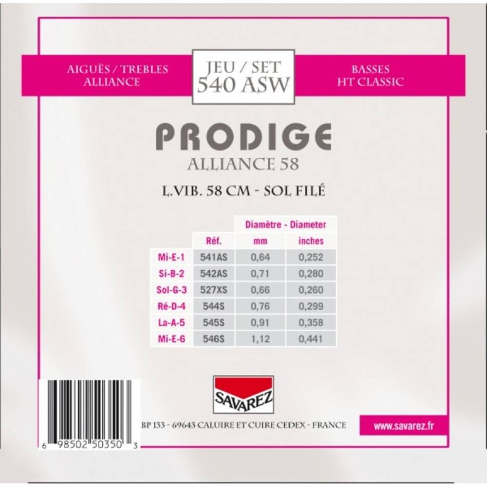 Струны для классической гитары Savarez 540ASW Prodige 58 cm