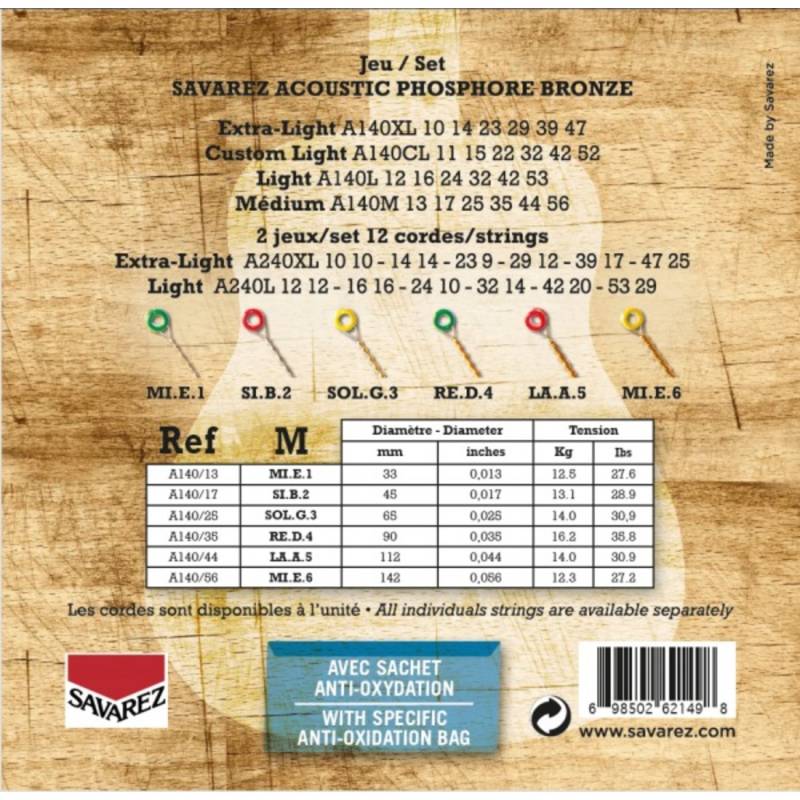 Струны для акустической гитары Savarez A140M Phosphor Bronze Medium 13/56
