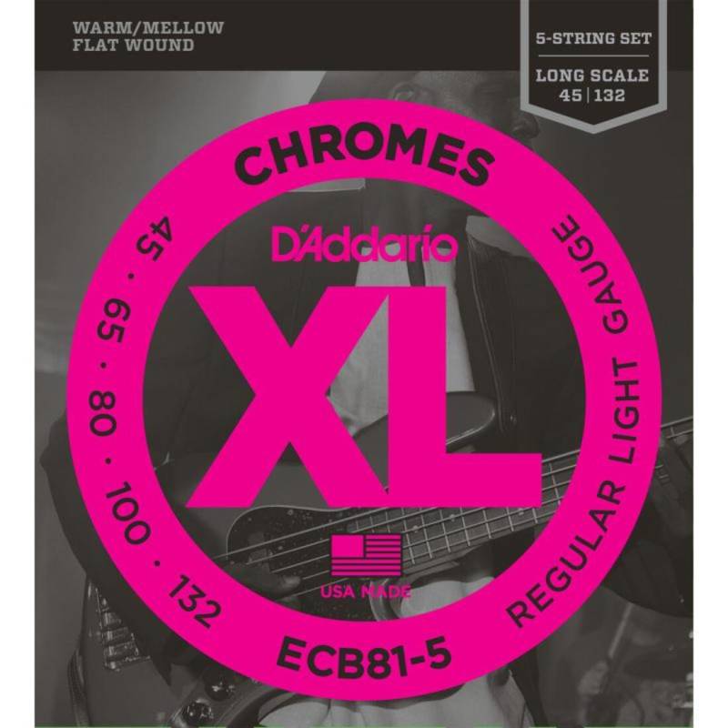 Струни для бас-гітари D'Addario ECB81-5 Chromes Flatwound Regular Light 45/132