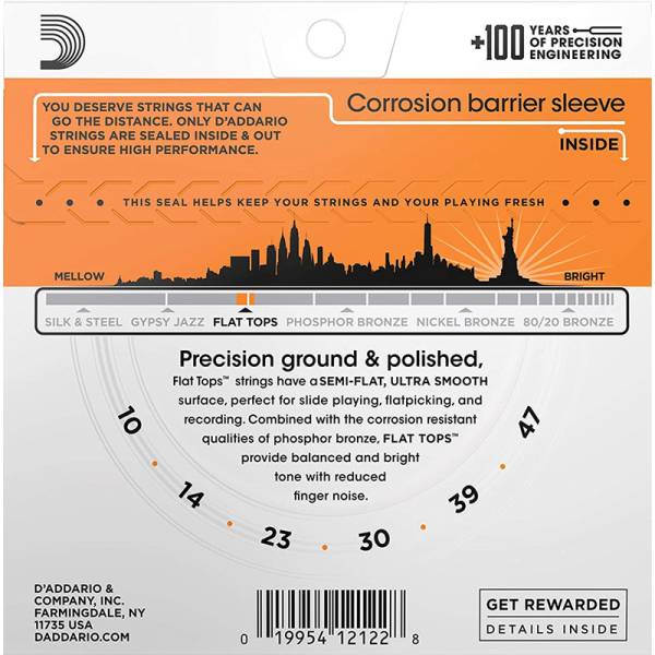 Струны для акустической гитары D'Addario EFT15 Phosphor Bronze Flat Tops Extra Light 10/47