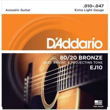 Струни для акустичної гітари D'Addario EJ10 80/20 Bronze Extra Light 10/47
